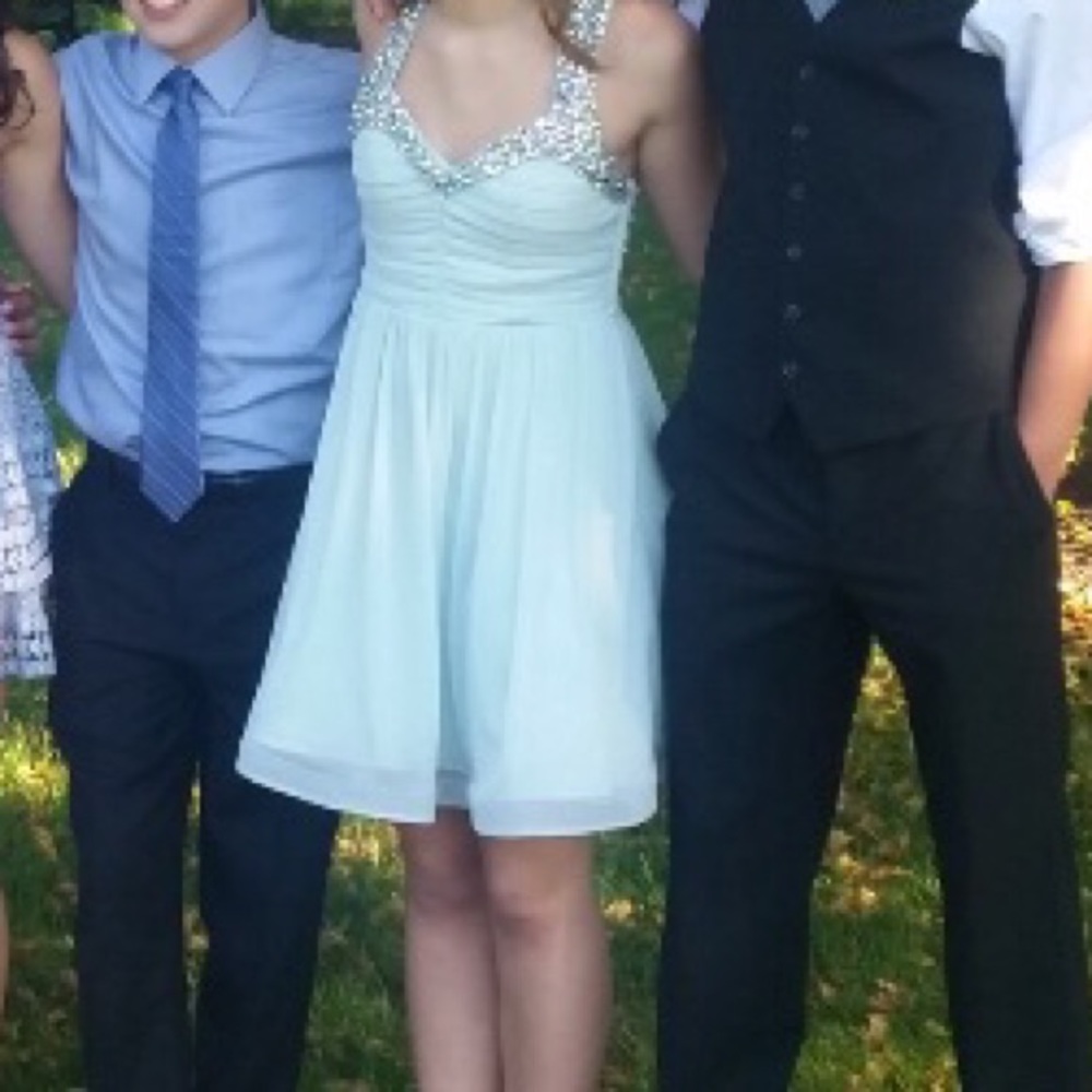light teal short homecoming dress